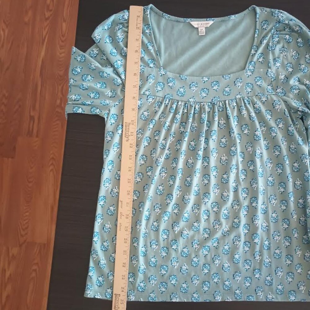 LUCKY BRAND WOMEN'S TOP SEAFOAM FLORAL GATHERED FRONT LONG SLEEVE PEASANT SMALL - Picture 3 of 5
